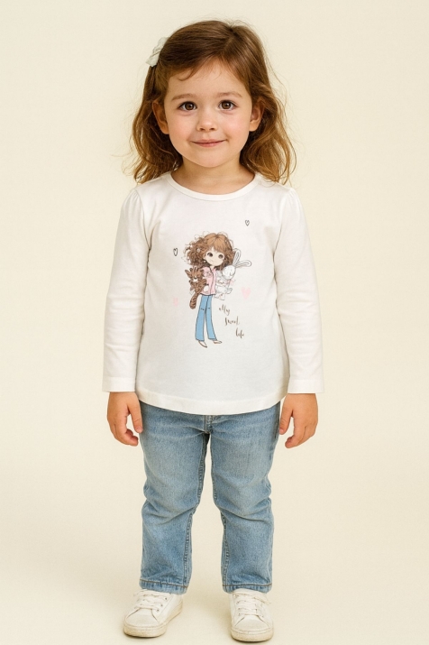 Детска блуза за момиче, цвят екрю
