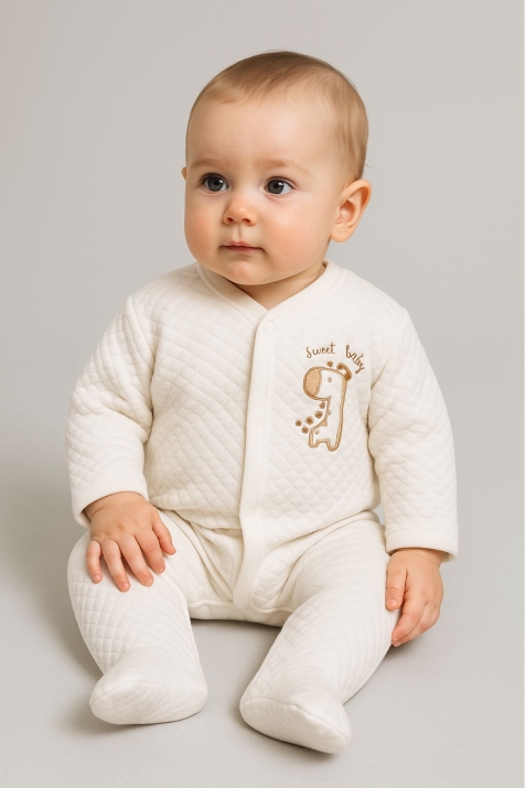 Бебешки гащеризон с дълъг ръкав, цвят екрю