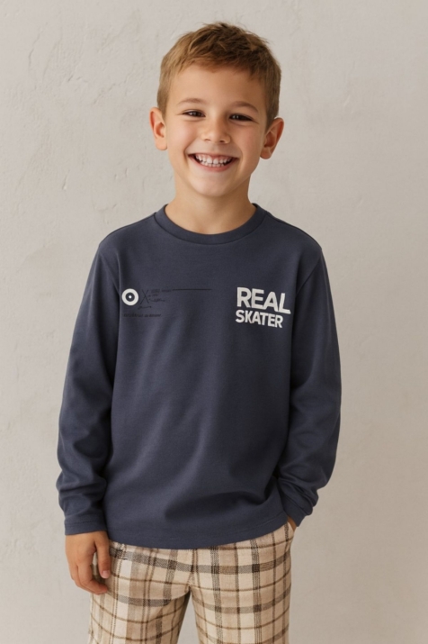 Детска блуза за момче с дълъг ръкав, тъмно сив цвят