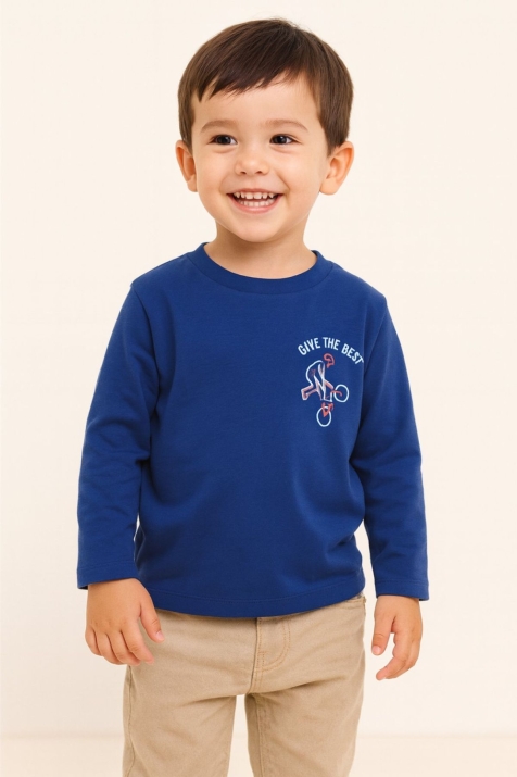 Детска блуза за момче с дълъг ръкав, тъмно син цвят