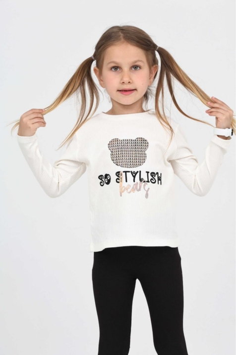 Детска блуза за момиче с дълъг ръкав,цвят екрю