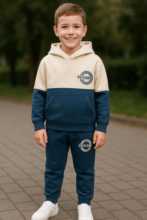 Детски комплект вата за момче с дълъг ръкав, тъмно син цвят