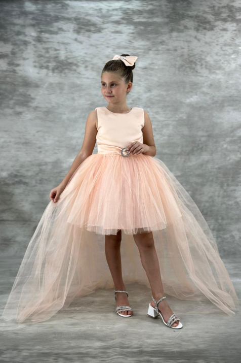 Детска официална рокля, цвят сьомга