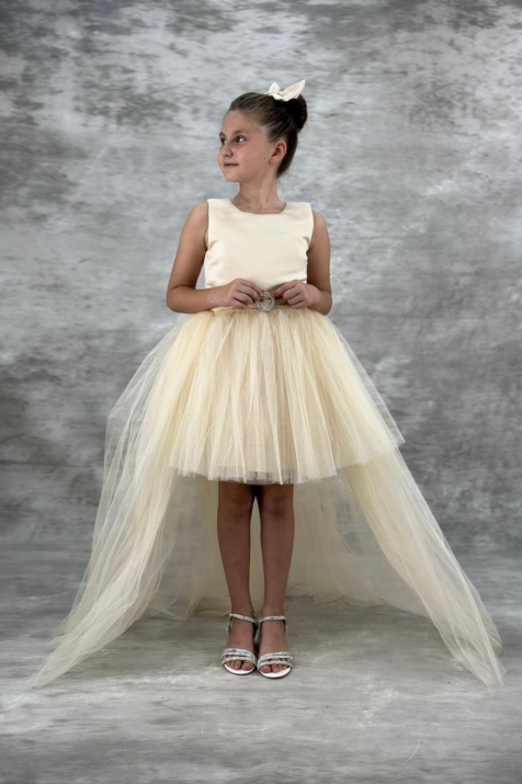 Детска официална рокля, бежов цвят