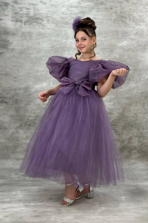 Детска официална рокля, тъмно лилав цвят 