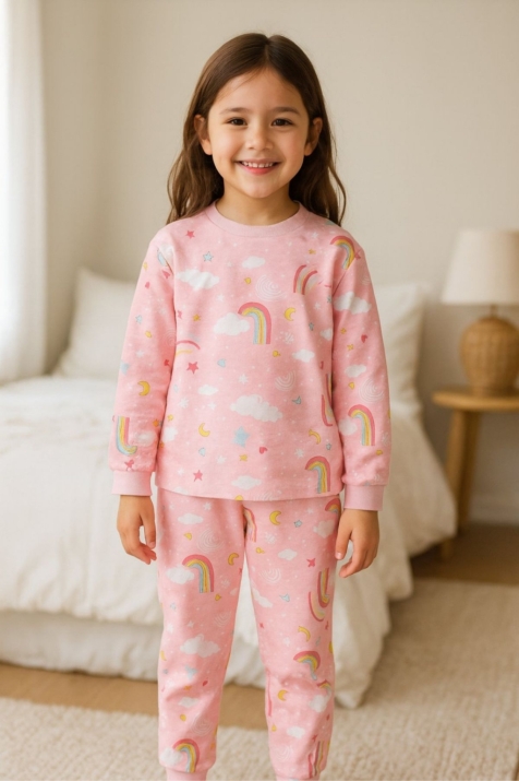 Детска пижама за момиче с дълъг ръкав, розов цвят