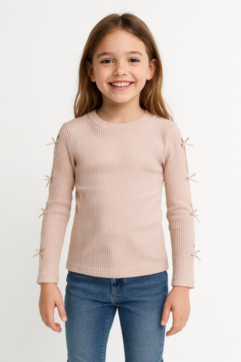 Детска блуза за момиче с дълъг ръкав, кафяв цвят