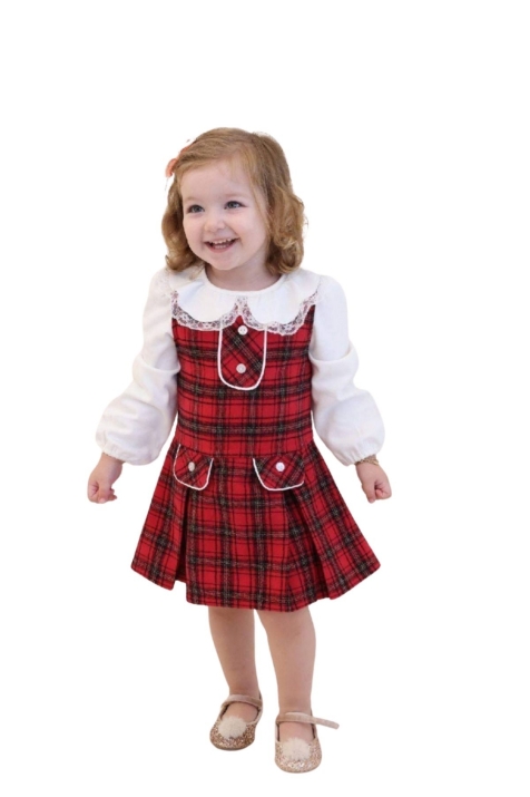 Детска рокля с блуза дълъг ръкав, червен цвят