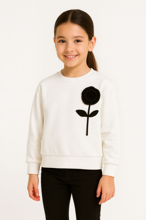 Детска блуза за момиче с дълъг ръкав, цвят екрю