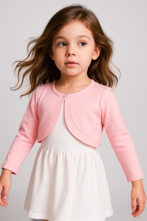 Детско болеро с дълъг ръкав, розов цвят