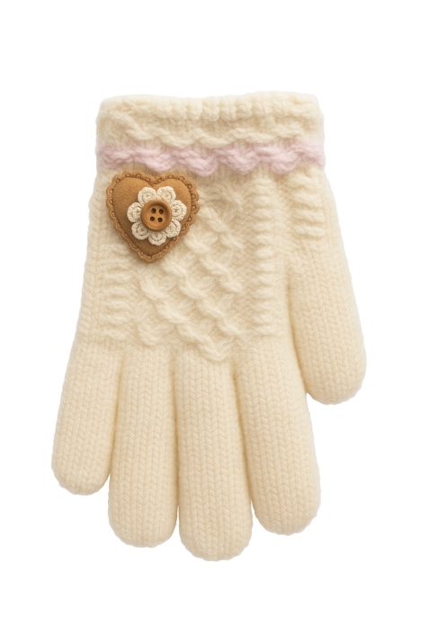 Детски ръкавици за момиче, бежов цвят