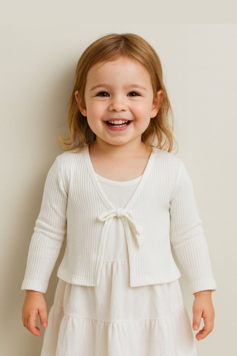 Детска жилетка момиче рипс, цвят екрю