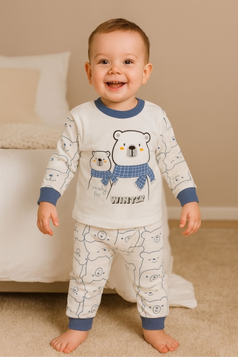 Бебешка пижама за момче, син цвят