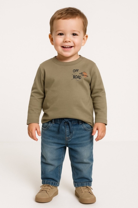 Детска блуза за момче с дълъг ръкав, тъмно зелен цвят