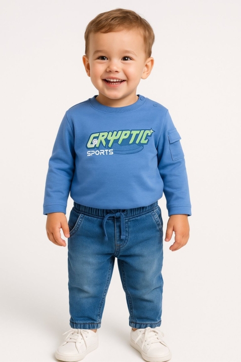 Детска блуза за момче с дълъг ръкав, син цвят