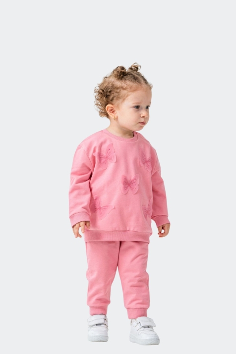 Детски комплект за момиче с дълъг ръкав, розов цвят