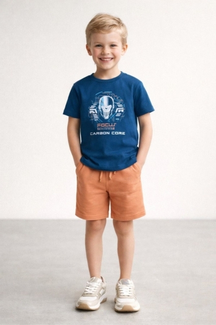 Детски комплект за момче с къс ръкав, тъмно син цвят 