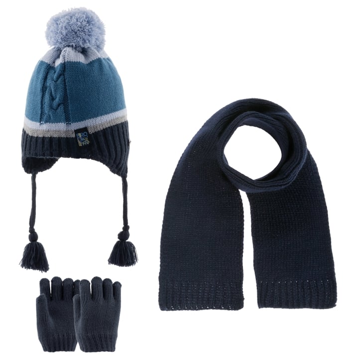 Детски комплект шапка, шал и ръкавици ,в син  цвят