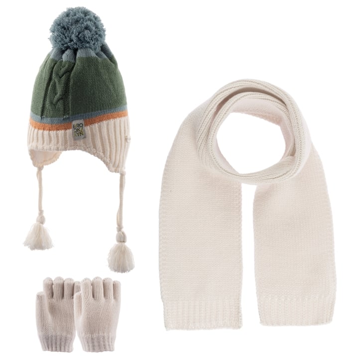 Детски комплект шапка, шал и ръкавици ,в зелен цвят