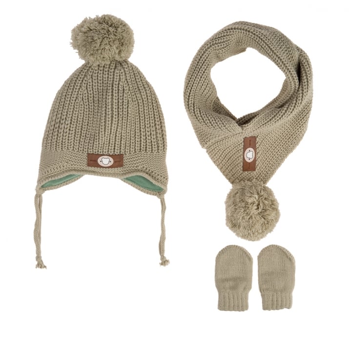 Бебешки комплект шапка, шал и ръкавици, зелен цвят