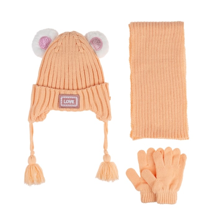 Детски комплект шапка, шал и ръкавици, жълт цвят