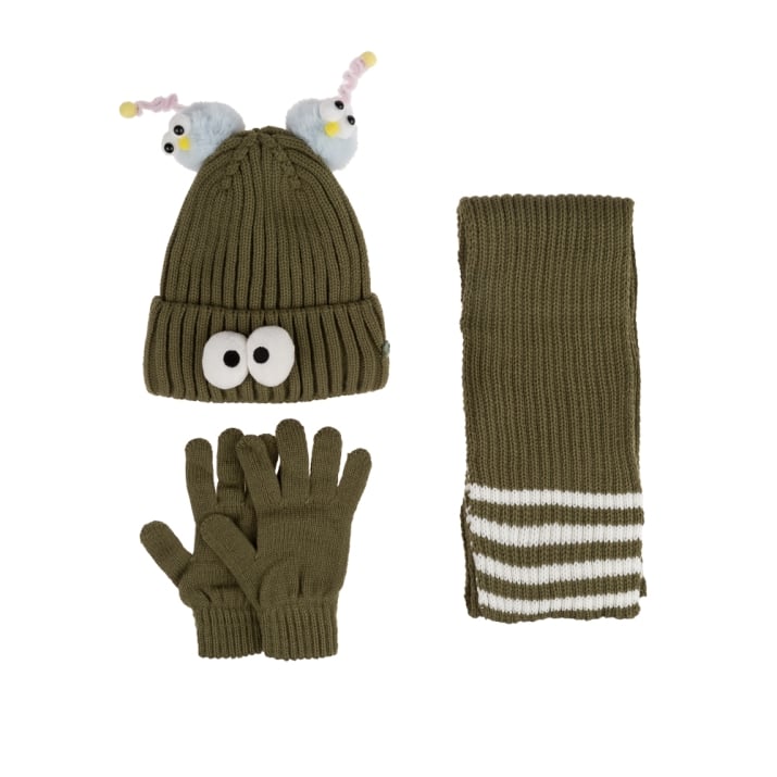 Детски комплект шапка, шал и ръкавици ,в зелен  цвят