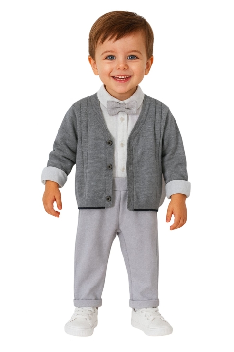 Детски комплект за момче с дълъг ръкав 4 части, сив цвят