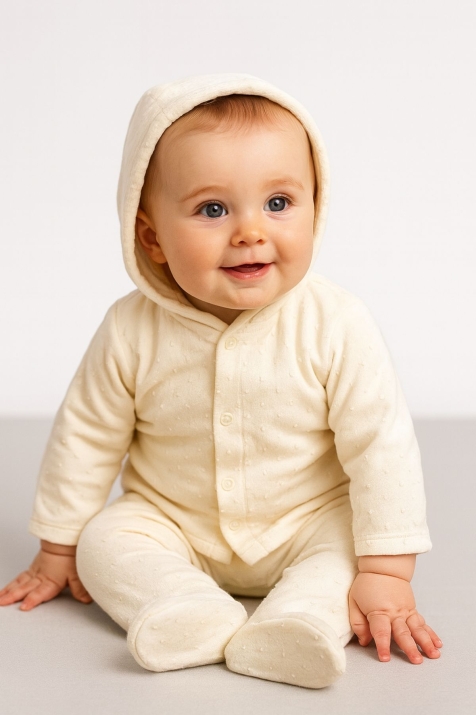 Бебешки комплект с дълъг ръкав, бежов цвят