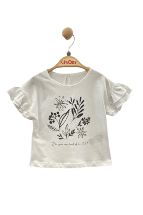 Детска тениска момиче, цвят екрю
