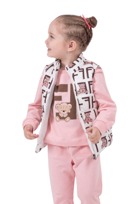 Детски комплект момиче дълъг ръкав 3 части, розов цвят