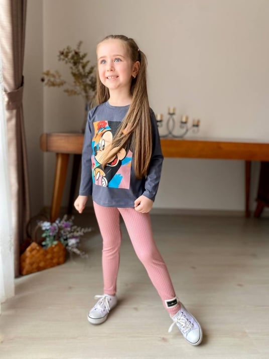 Детски комплект момче дълъг ръкав Мики Маус , светло розов цвят