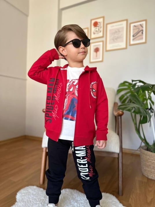 Детски комплект момче дълъг ръкав 3 части Spiderman,червен цвят