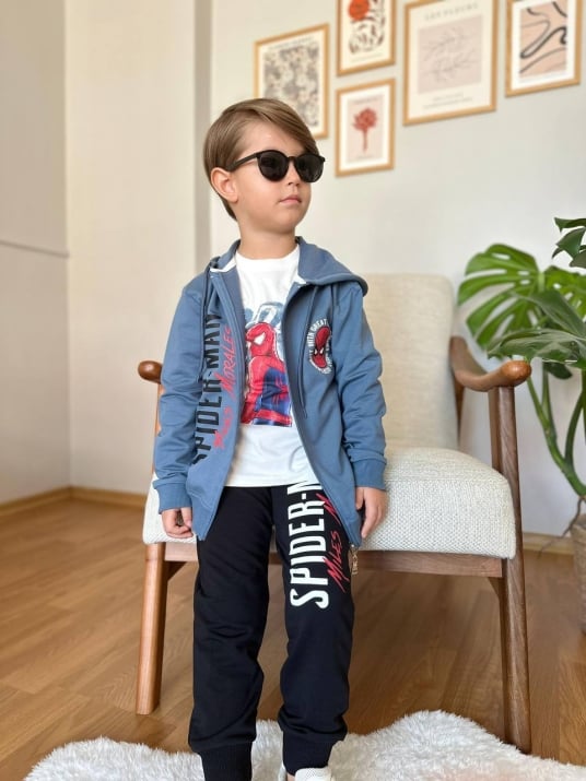 Детски комплект момче дълъг ръкав 3 части Spiderman,син цвят