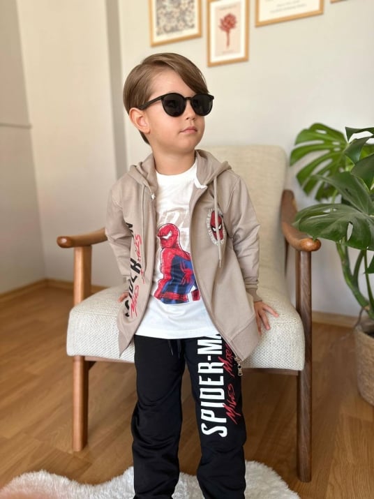 Детски комплект момче дълъг ръкав 3 части Spiderman,бежов цвят