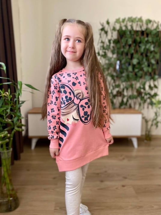 Детски комплект момиче дълъг ръкав  ,розов цвят