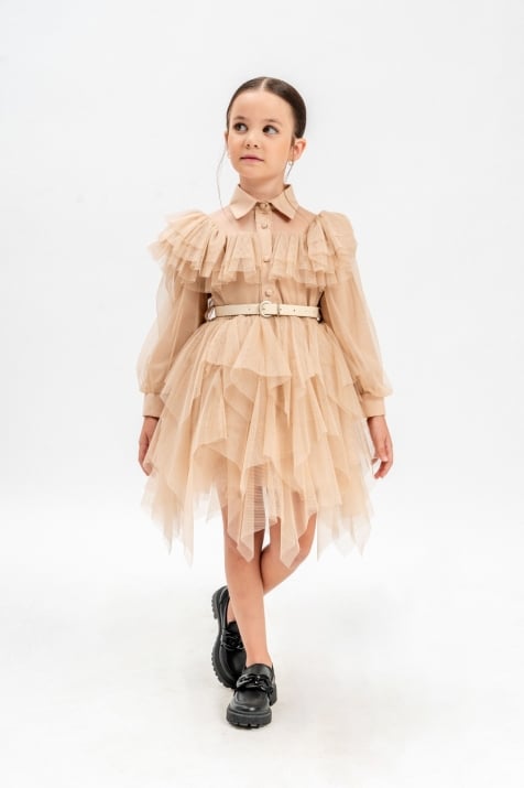 Детска рокля дълъг ръкав,бежов цвят