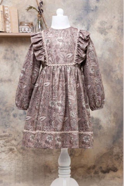 Детска рокля дълъг ръкав, кафяв цвят