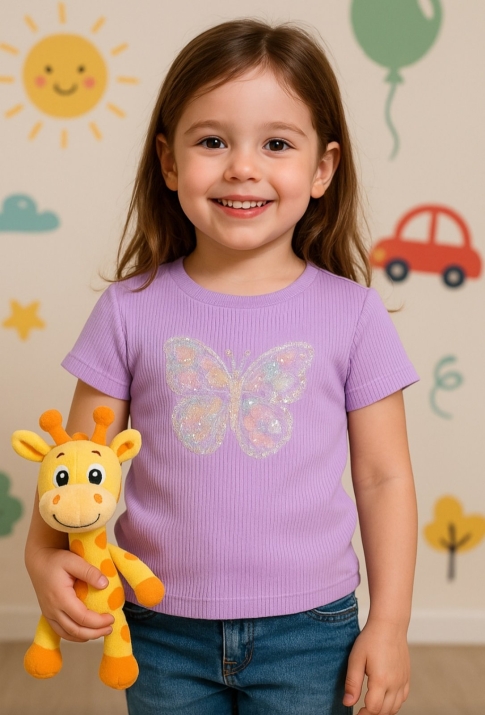 Детска тениска за момиче, лилав цвят