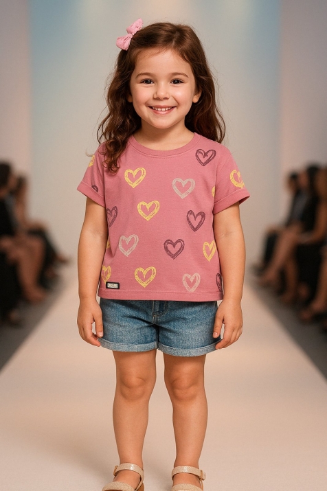 Детска тениска за момиче, розов цвят