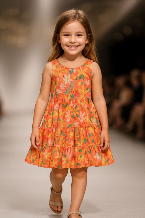 Детска рокля без ръкав, оранжев цвят