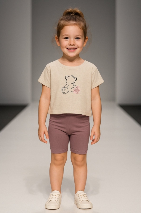 Детска тениска момиче, бежов цвят