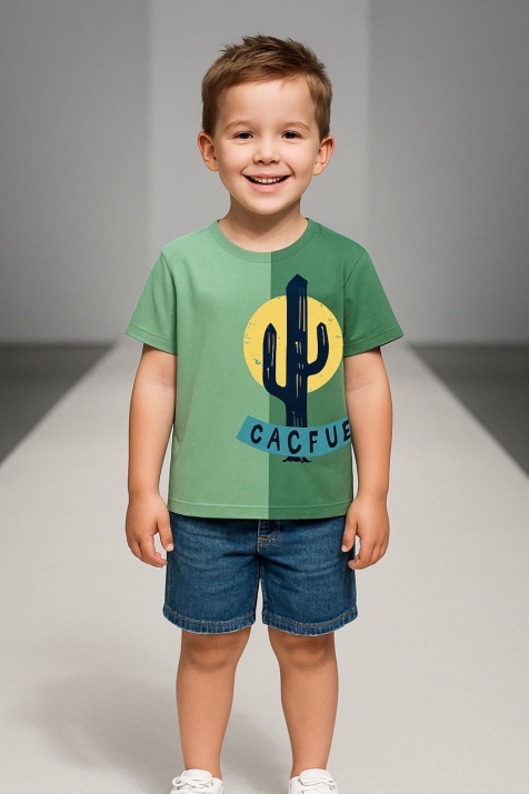 Детска тениска за момче, зелен цвят
