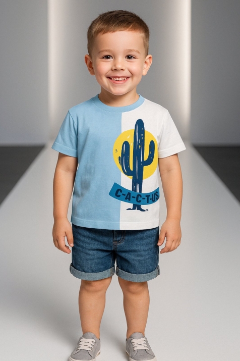 Детска тениска за момче, син цвят