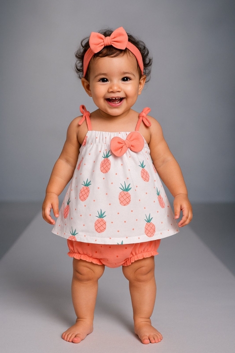 Детски комплект за момиче от 3 части,  оранжев цвят