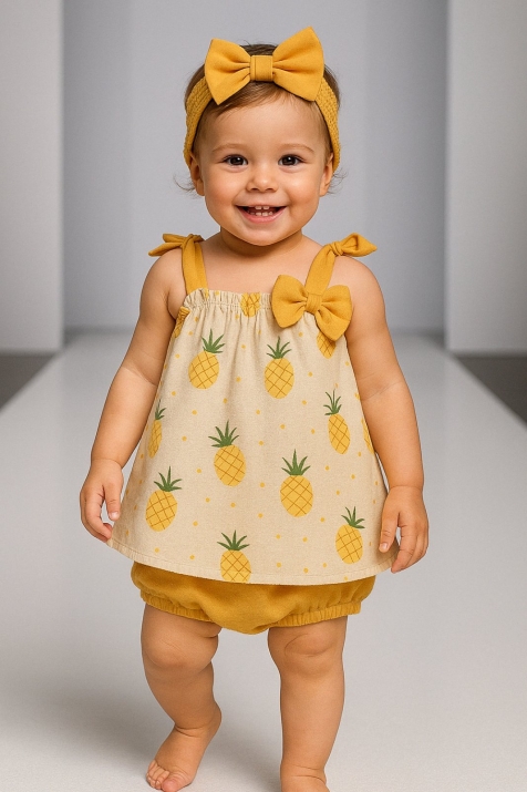 Детски комплект за момиче от 3 части,  жълт цвят