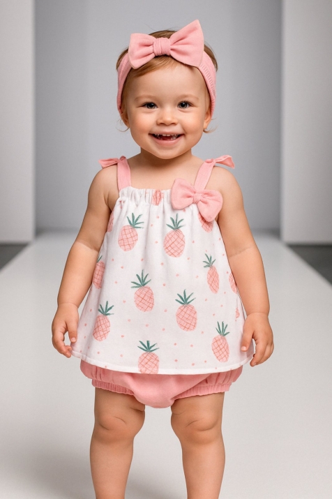 Детски комплект за момиче от 3 части,  розов цвят