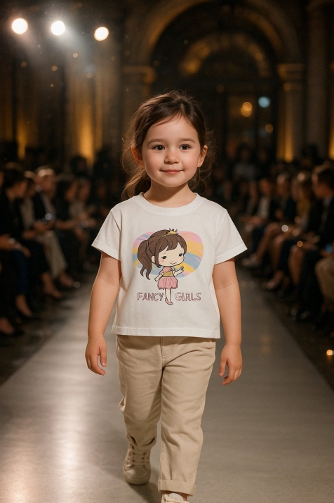 Детска тениска за момиче, цвят екрю