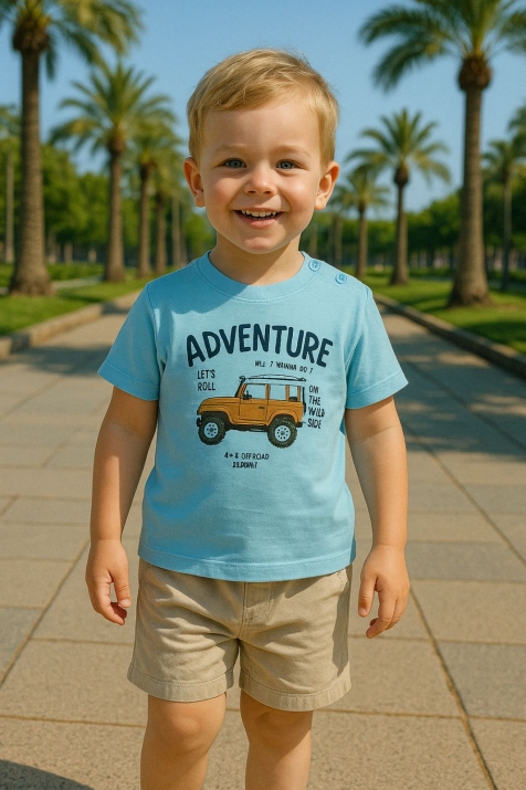 Детска тениска за момче, син цвят