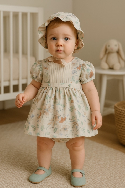 Бебешка рокля с къс ръкав, бежов цвят
