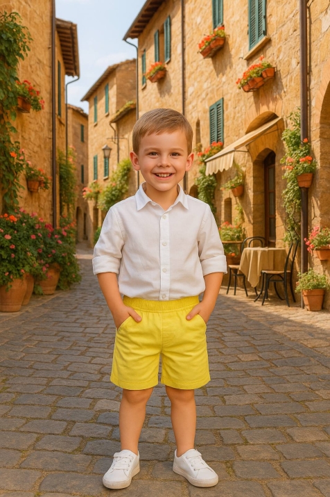 Детски къси панталонки за момче,в  жълт цвят